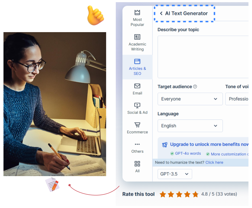Gerador de texto AI que escreve como um profissional humano