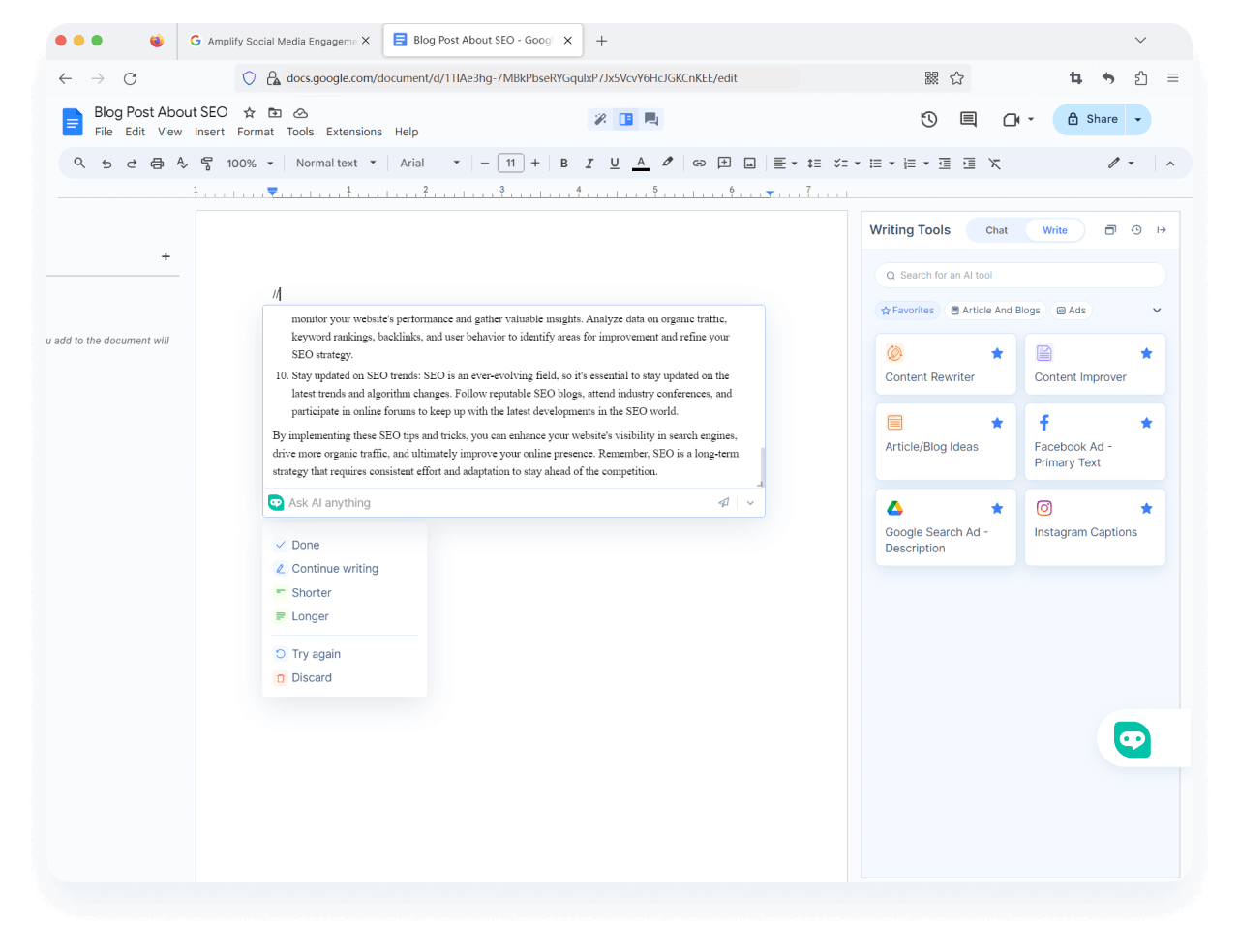 像在<span class="text-[#00D3B6]">Notion AI</span>中一樣在Google Docs中編寫