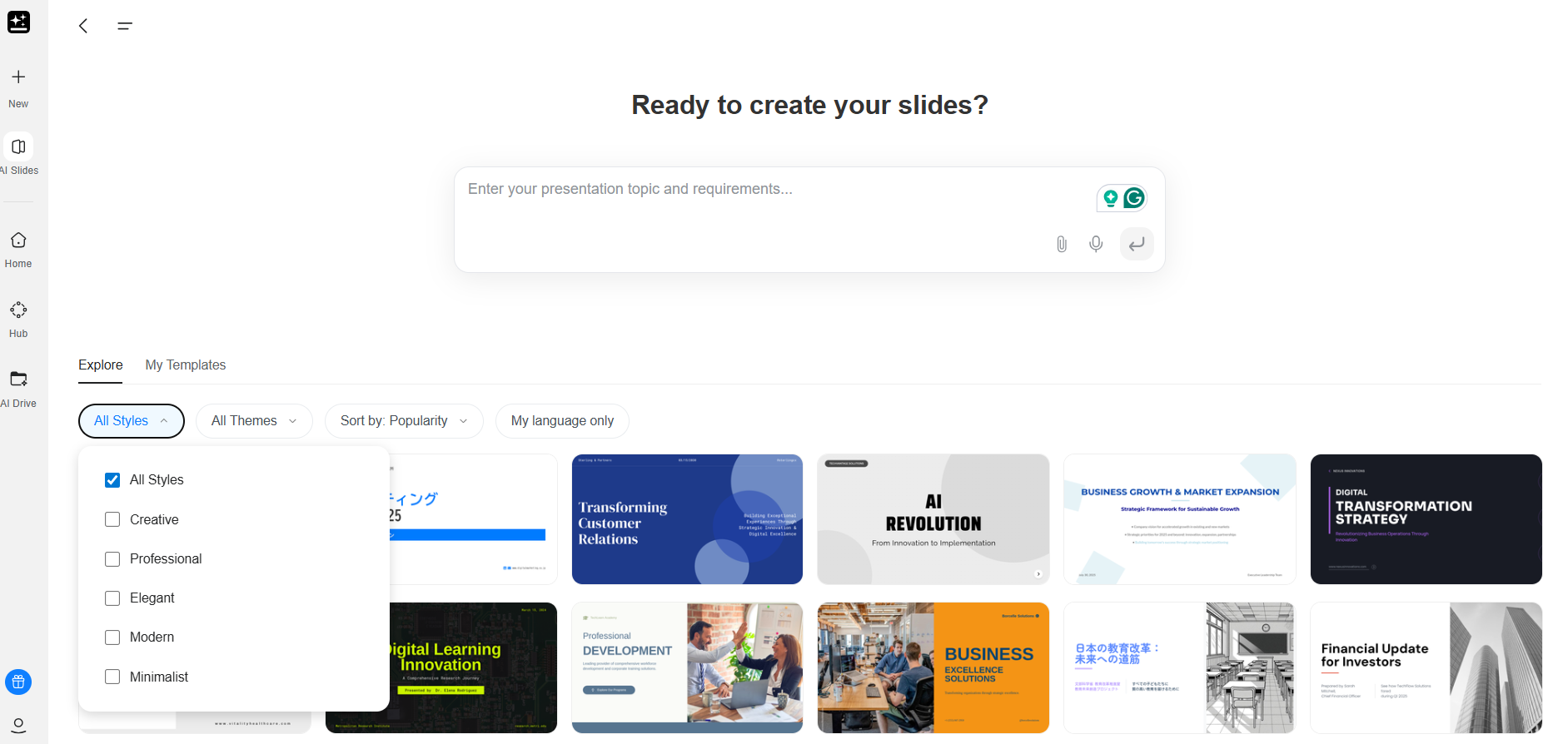 Agente de diapositivas de IA de Genspark