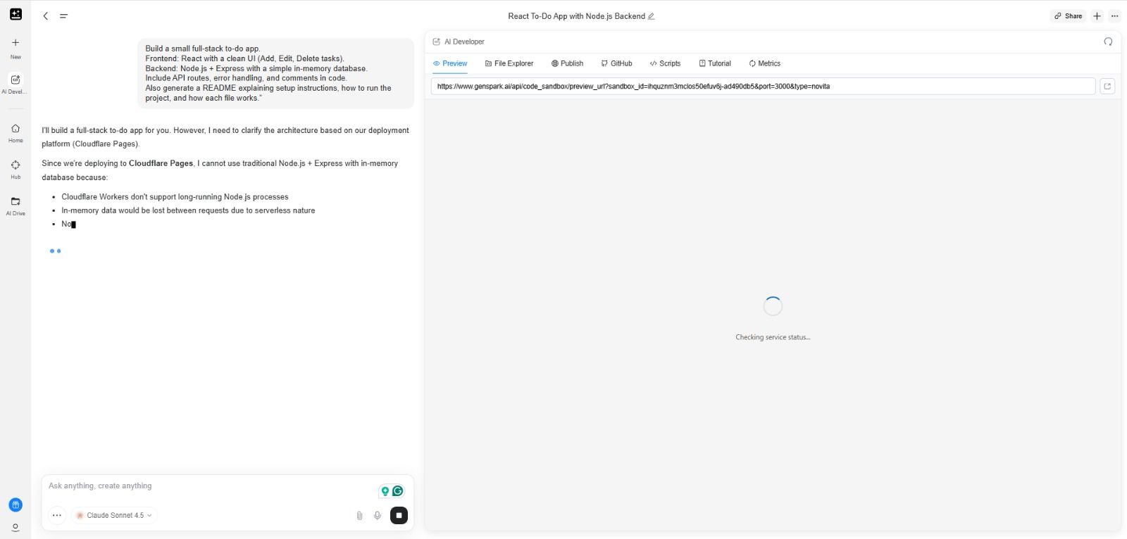 Carga lenta del agente de desarrollador de Genspark AI